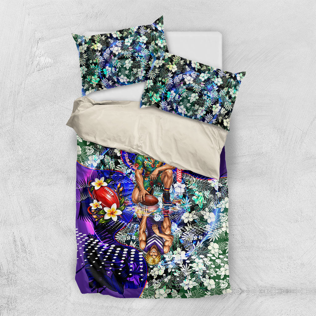Personalized Fremantle Football Dockers Bedding Set Tropical Hibiscus Flowers - Pacific Fusion Style