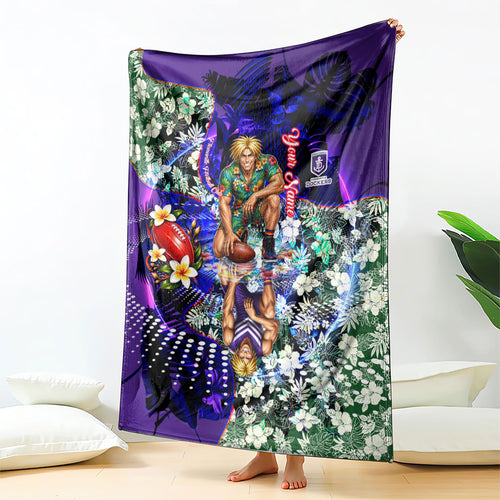Personalized Fremantle Football Dockers Blanket Tropical Hibiscus Flowers - Pacific Fusion Style