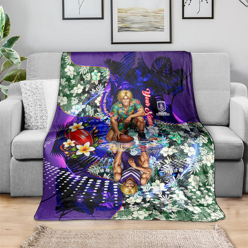 Personalized Fremantle Football Dockers Blanket Tropical Hibiscus Flowers - Pacific Fusion Style