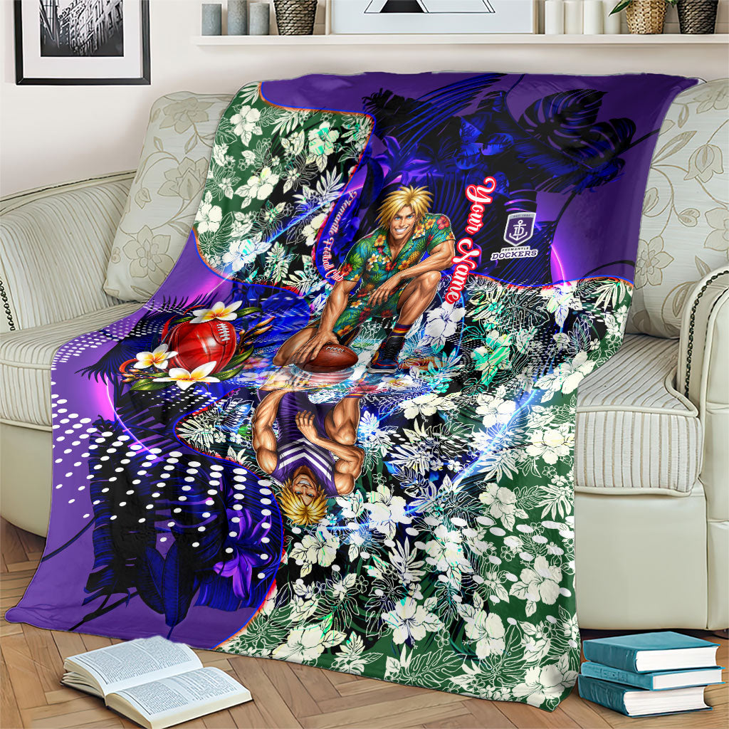 Personalized Fremantle Football Dockers Blanket Tropical Hibiscus Flowers - Pacific Fusion Style