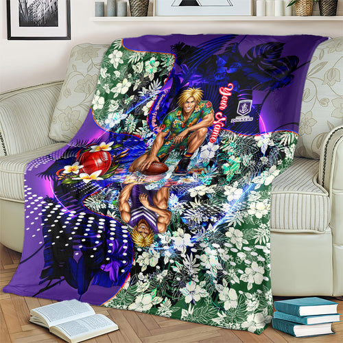 Personalized Fremantle Football Dockers Blanket Tropical Hibiscus Flowers - Pacific Fusion Style