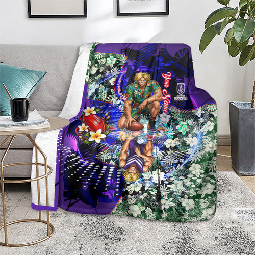 Personalized Fremantle Football Dockers Blanket Tropical Hibiscus Flowers - Pacific Fusion Style