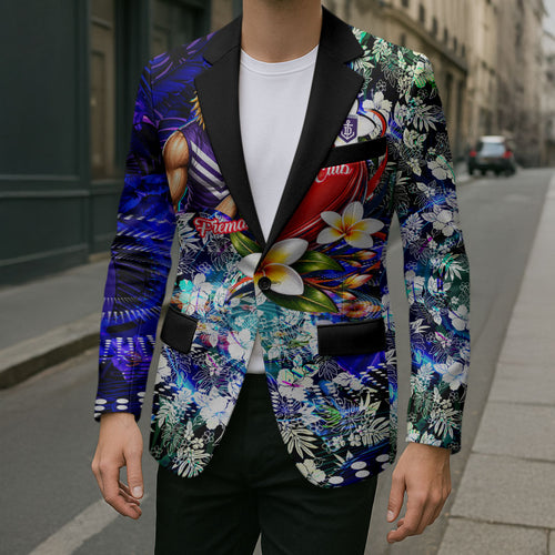 Personalized Fremantle Football Dockers Blazer Tropical Hibiscus Flowers - Pacific Fusion Style