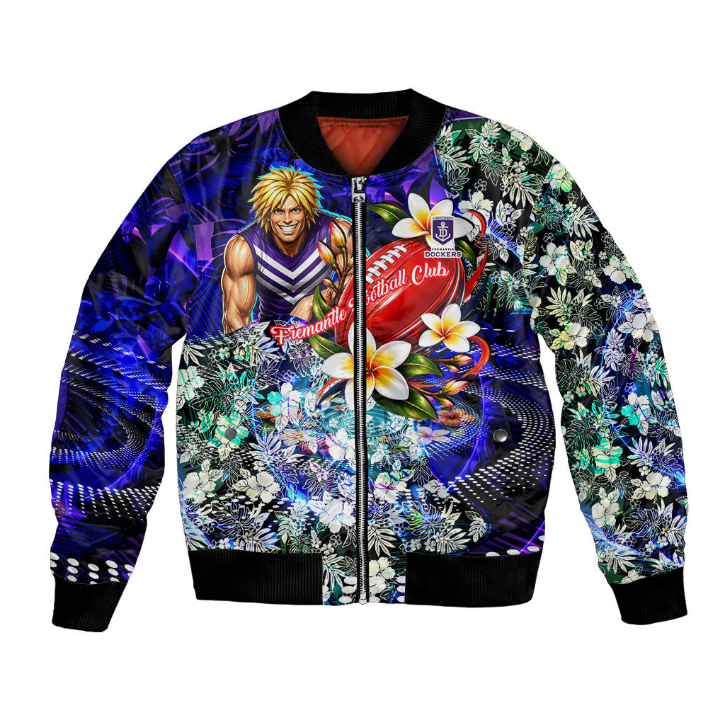 Personalized Fremantle Football Dockers Bomber Jacket Tropical Hibiscus Flowers - Pacific Fusion Style