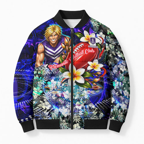 Personalized Fremantle Football Dockers Bomber Puffer Jacket Tropical Hibiscus Flowers - Pacific Fusion Style
