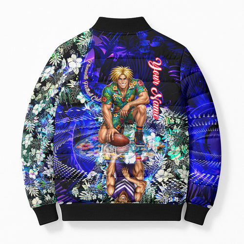 Personalized Fremantle Football Dockers Bomber Puffer Jacket Tropical Hibiscus Flowers - Pacific Fusion Style