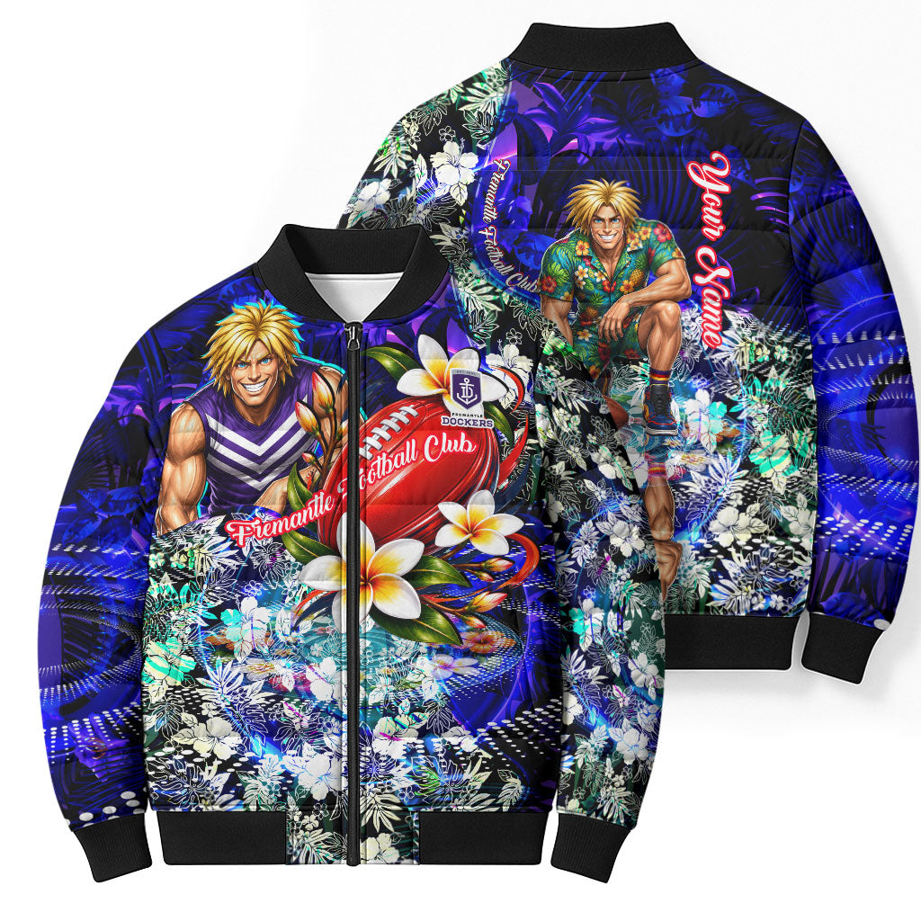 Personalized Fremantle Football Dockers Bomber Puffer Jacket Tropical Hibiscus Flowers - Pacific Fusion Style