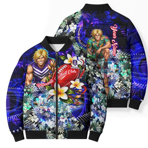 Personalized Fremantle Football Dockers Bomber Puffer Jacket Tropical Hibiscus Flowers - Pacific Fusion Style