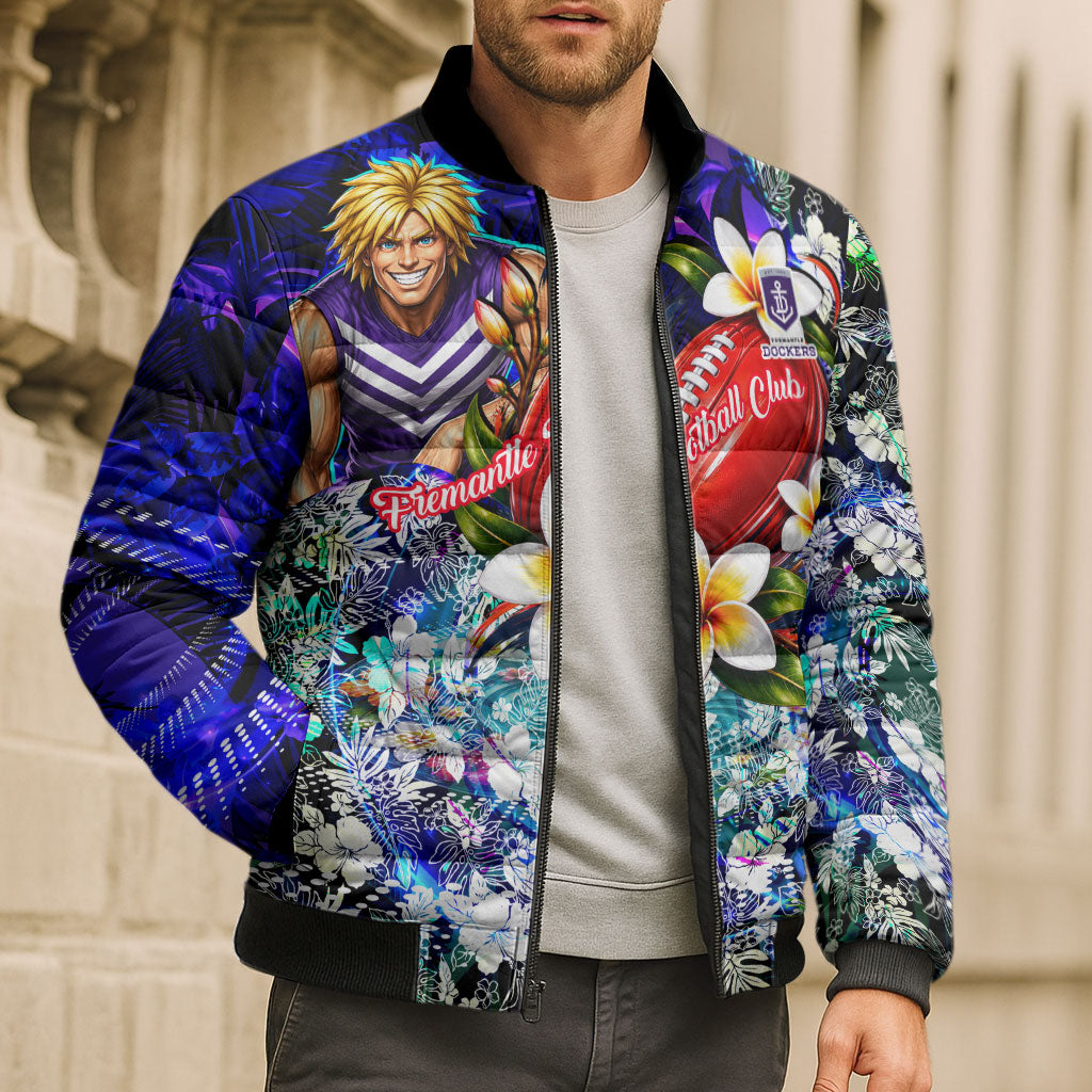 Personalized Fremantle Football Dockers Bomber Puffer Jacket Tropical Hibiscus Flowers - Pacific Fusion Style