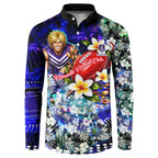 Personalized Fremantle Football Dockers Button Sweatshirt Tropical Hibiscus Flowers - Pacific Fusion Style