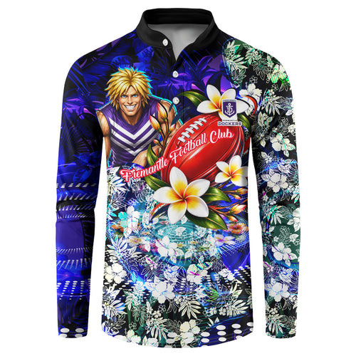 Personalized Fremantle Football Dockers Button Sweatshirt Tropical Hibiscus Flowers - Pacific Fusion Style