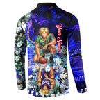 Personalized Fremantle Football Dockers Button Sweatshirt Tropical Hibiscus Flowers - Pacific Fusion Style