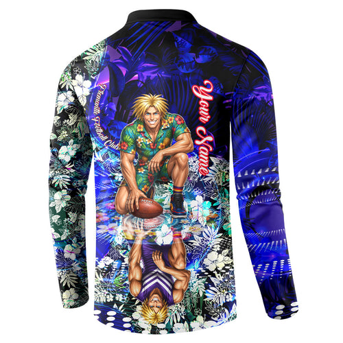 Personalized Fremantle Football Dockers Button Sweatshirt Tropical Hibiscus Flowers - Pacific Fusion Style