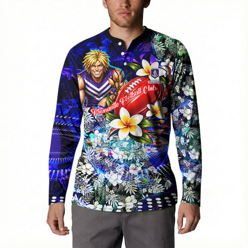 Personalized Fremantle Football Dockers Button Sweatshirt Tropical Hibiscus Flowers - Pacific Fusion Style