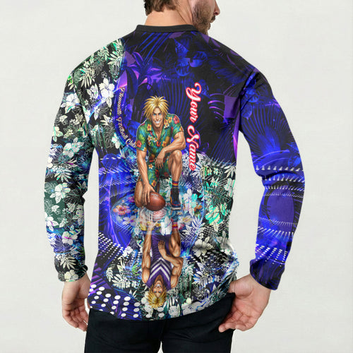 Personalized Fremantle Football Dockers Button Sweatshirt Tropical Hibiscus Flowers - Pacific Fusion Style