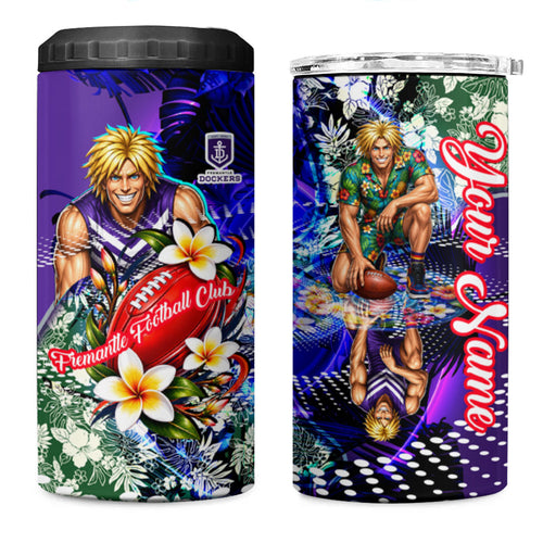 Personalized Fremantle Football Dockers 4 in 1 Can Cooler Tumbler Tropical Hibiscus Flowers - Pacific Fusion Style