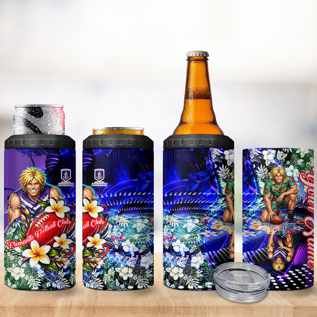 Personalized Fremantle Football Dockers 4 in 1 Can Cooler Tumbler Tropical Hibiscus Flowers - Pacific Fusion Style