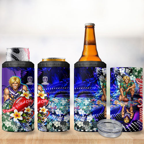 Personalized Fremantle Football Dockers 4 in 1 Can Cooler Tumbler Tropical Hibiscus Flowers - Pacific Fusion Style