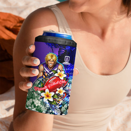 Personalized Fremantle Football Dockers 4 in 1 Can Cooler Tumbler Tropical Hibiscus Flowers - Pacific Fusion Style