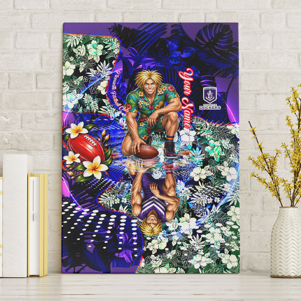 Personalized Fremantle Football Dockers Canvas Wall Art Tropical Hibiscus Flowers - Pacific Fusion Style