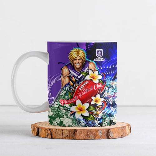 Personalized Fremantle Football Dockers Ceramic Mug Tropical Hibiscus Flowers - Pacific Fusion Style