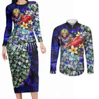 Personalized Fremantle Football Dockers Couples Matching Long Sleeve Bodycon Dress and Long Sleeve Button Shirt Tropical Hibiscus Flowers - Pacific Fusion Style