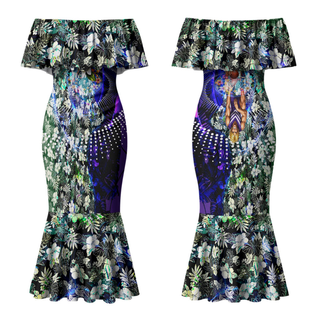Personalized Fremantle Football Dockers Couples Matching Mermaid Dress and Hawaiian Shirt Tropical Hibiscus Flowers - Pacific Fusion Style