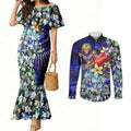 Personalized Fremantle Football Dockers Couples Matching Mermaid Dress and Long Sleeve Button Shirt Tropical Hibiscus Flowers - Pacific Fusion Style