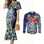 Personalized Fremantle Football Dockers Couples Matching Mermaid Dress and Long Sleeve Button Shirt Tropical Hibiscus Flowers - Pacific Fusion Style