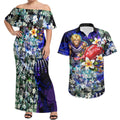 Personalized Fremantle Football Dockers Couples Matching Off Shoulder Maxi Dress and Hawaiian Shirt Tropical Hibiscus Flowers - Pacific Fusion Style
