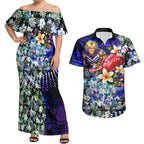 Personalized Fremantle Football Dockers Couples Matching Off Shoulder Maxi Dress and Hawaiian Shirt Tropical Hibiscus Flowers - Pacific Fusion Style