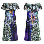 Personalized Fremantle Football Dockers Couples Matching Off Shoulder Maxi Dress and Hawaiian Shirt Tropical Hibiscus Flowers - Pacific Fusion Style