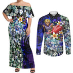 Personalized Fremantle Football Dockers Couples Matching Off Shoulder Maxi Dress and Long Sleeve Button Shirt Tropical Hibiscus Flowers - Pacific Fusion Style