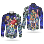 Personalized Fremantle Football Dockers Couples Matching Off Shoulder Maxi Dress and Long Sleeve Button Shirt Tropical Hibiscus Flowers - Pacific Fusion Style