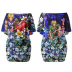 Personalized Fremantle Football Dockers Couples Matching Off Shoulder Short Dress and Long Sleeve Button Shirt Tropical Hibiscus Flowers - Pacific Fusion Style