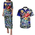 Personalized Fremantle Football Dockers Couples Matching Puletasi and Hawaiian Shirt Tropical Hibiscus Flowers - Pacific Fusion Style