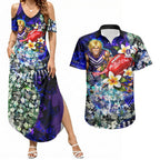 Personalized Fremantle Football Dockers Couples Matching Summer Maxi Dress and Hawaiian Shirt Tropical Hibiscus Flowers - Pacific Fusion Style