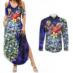 Personalized Fremantle Football Dockers Couples Matching Summer Maxi Dress and Long Sleeve Button Shirt Tropical Hibiscus Flowers - Pacific Fusion Style