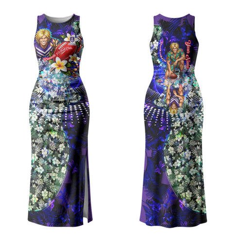 Personalized Fremantle Football Dockers Couples Matching Tank Maxi Dress and Hawaiian Shirt Tropical Hibiscus Flowers - Pacific Fusion Style