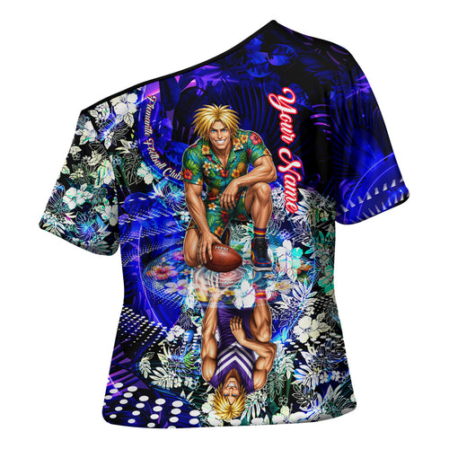 Personalized Fremantle Football Dockers Cross Shoulder Shirt Tropical Hibiscus Flowers - Pacific Fusion Style