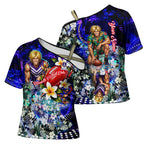 Personalized Fremantle Football Dockers Cross Shoulder Shirt Tropical Hibiscus Flowers - Pacific Fusion Style