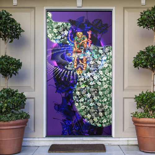 Personalized Fremantle Football Dockers Door Cover Tropical Hibiscus Flowers - Pacific Fusion Style
