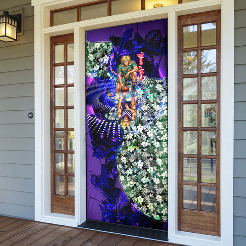 Personalized Fremantle Football Dockers Door Cover Tropical Hibiscus Flowers - Pacific Fusion Style