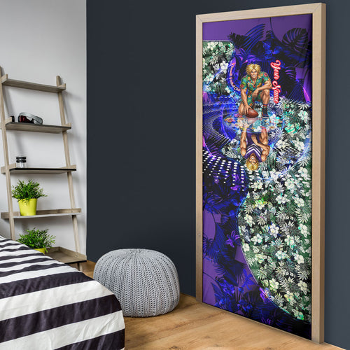 Personalized Fremantle Football Dockers Door Cover Tropical Hibiscus Flowers - Pacific Fusion Style