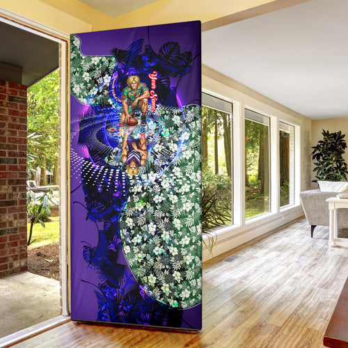 Personalized Fremantle Football Dockers Door Cover Tropical Hibiscus Flowers - Pacific Fusion Style