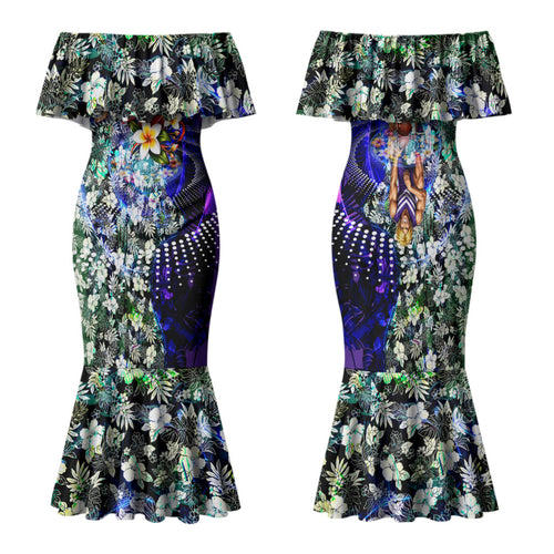 Personalized Fremantle Football Dockers Family Matching Mermaid Dress and Hawaiian Shirt Tropical Hibiscus Flowers - Pacific Fusion Style