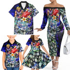 Personalized Fremantle Football Dockers Family Matching Off The Shoulder Long Sleeve Dress and Hawaiian Shirt Tropical Hibiscus Flowers - Pacific Fusion Style