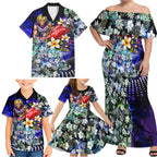 Personalized Fremantle Football Dockers Family Matching Off Shoulder Maxi Dress and Hawaiian Shirt Tropical Hibiscus Flowers - Pacific Fusion Style