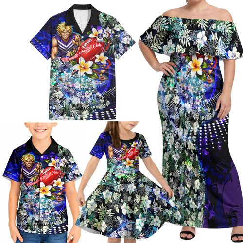 Personalized Fremantle Football Dockers Family Matching Off Shoulder Maxi Dress and Hawaiian Shirt Tropical Hibiscus Flowers - Pacific Fusion Style