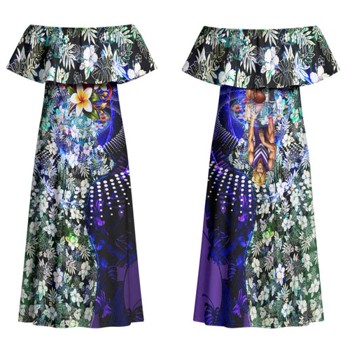Personalized Fremantle Football Dockers Family Matching Off Shoulder Maxi Dress and Hawaiian Shirt Tropical Hibiscus Flowers - Pacific Fusion Style